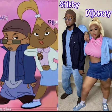 Proud Family Costume Halloween, Proud Family Inspired Outfits, Dijonay Proud Family Costume, Halloween Black Couple Costumes, Proud Family Halloween Costumes, Duo Halloween Costumes Black People, Couples Costumes Black People, Proud Family Costume, Halloween Costumes Couples Black People