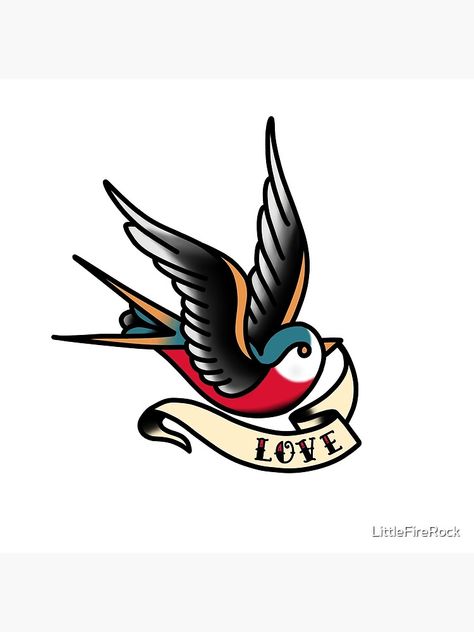 "Traditional Swallow - Love" Photographic Print by LittleFireRock | Redbubble Swallow Tattoo Traditional, Tattoo Sleeve Traditional, Traditional Swallow, Traditional Swallow Tattoo, Atrapasueños Tattoo, Swallow Tattoo Design, Vintage Tattoo Design, Tattoo Bird, Sparrow Tattoo