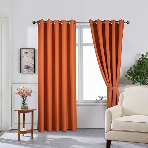 The House Of Emily Blackout Room Darkening Eyelet Bedroom Curtains - Thermal Insulating Window Curtains | Panels | Drapes - 2 Curtain Set - 2 Tie Backs Included (52" x 63", Burnt Orange) : Amazon.co.uk: Home & Kitchen Coloured Curtains, Burnt Orange Bedroom, Burnt Orange Curtains, 90's Room, Orange Curtains, Thick Curtains, Bedroom Orange, Eyelet Curtains, Darkening Curtains