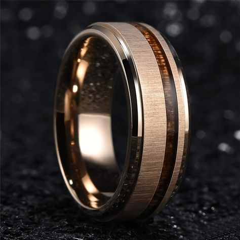 Faster shipping. Better service Gold Tungsten Wedding Bands, Rose Gold Mens Ring, Stainless Steel Wedding Bands, Wood Inlay Rings, Rose Gold Tungsten, Mens Stainless Steel Rings, Tungsten Wedding Band, Koa Wood, Rose Gold Wedding Bands