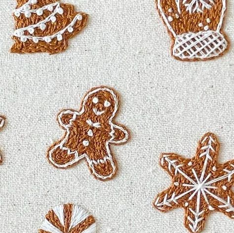 Holly on Instagram: "Gingerbread cookie embroidery goodness 🍪👩🏼‍🍳🎄 on sale now!" Embroidered Gingerbread Men, Birthday Cake Embroidery, Gingerbread Man Embroidery, Gingerbread House Embroidery, Cookie Embroidery, Gingerbread Embroidery, Embroidery Cookies, Holly Embroidery, Xmas Embroidery