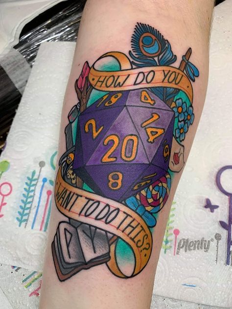 Jd Cosplay, Critical Role Tattoo, D20 Tattoo, Dnd Crafts, D Tattoo, Mighty Nein, Dnd Art, Dope Tattoos, American Traditional