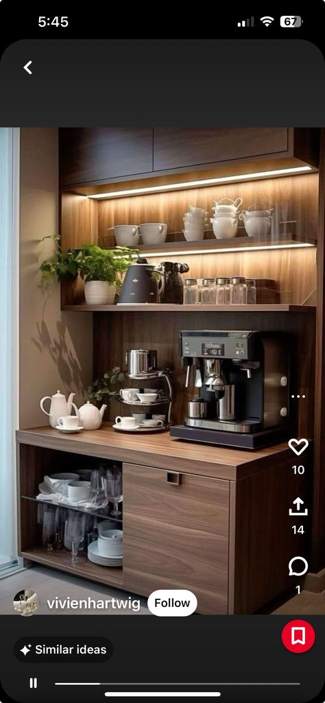 Coffee And Microwave Station Ideas, Coffee Bar Design, Coffee Bars In Kitchen, Bar Designs, Coffee Wine, Bar Counter, Custom Coffee, Coffee Kitchen, Wine Bar