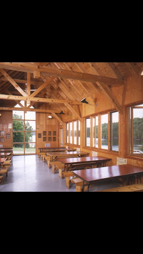 Summer Camp Mess Hall, Mess Hall Design, Mess Hall Aesthetic, Camp Mess Hall, Mess Hall Camp, Mess Hall, Compound House, Barn Workshop, Canoe Club