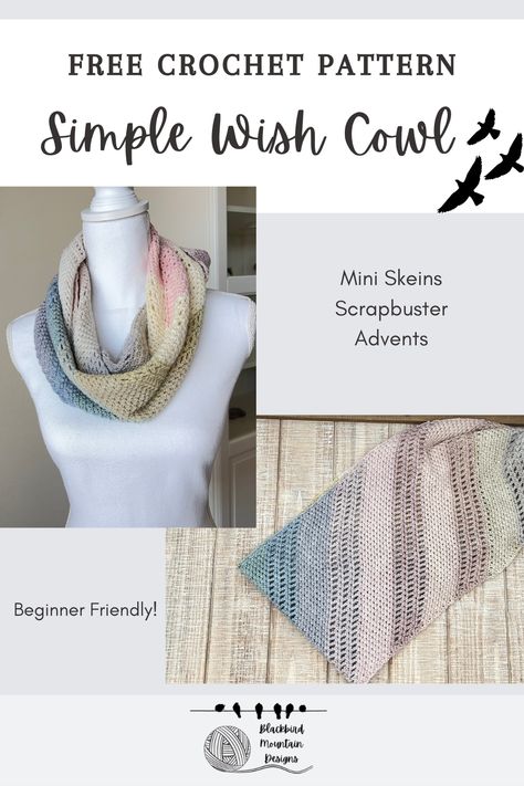 Simple Crochet Infinity Scarf, One Skein Crochet Cowl Pattern Free, Mini Skein Crochet Projects, Single Skein Crochet Projects, 1 Skein Crochet Projects, Mini Skein Projects, Scarf Shrug, Yarn Projects Crochet, Crochet Infinity Scarf Pattern