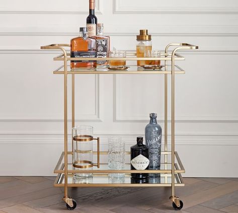 Bar Furniture & Home Bar Sets | Pottery Barn Liquor Cart, Bar Serving Cart, Wall Mounted Bar, Metal Bar Cart, Home Bar Sets, Serving Cart, Home Bar Furniture, Rolling Bar, Reclaimed Wood Wall