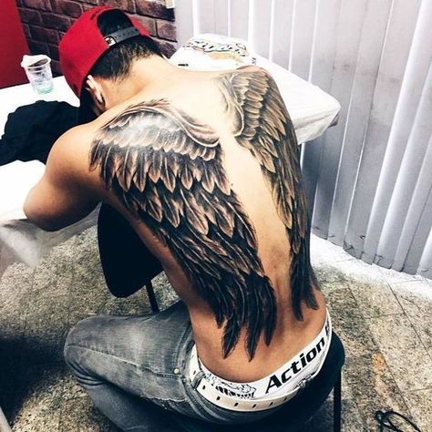 Discover the Art of Wings Men Tattoo Designs 2024: Trends & Styles Side Neck Tattoo For Guys, Angel Wings Tattoo On Back, Cross With Wings Tattoo, Wing Tattoos On Back, Alas Tattoo, Wing Tattoo Men, Tattoo Angel, Side Neck Tattoo, Back Piece Tattoo