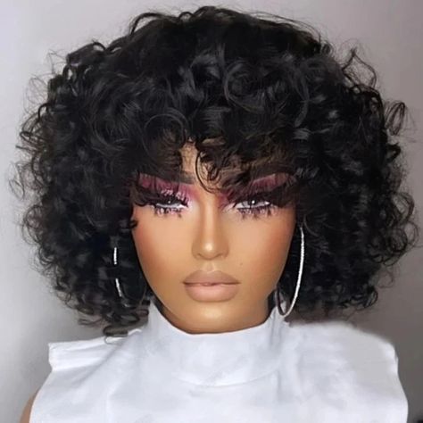 Just found this amazing item on AliExpress. Check it out! 27,44€  30％ Off | Afro Rose Curly Funmi Wigs with Bang Short Bouncy Curly Bob Wig With Bang Rose Curly Machine Made Human Hair Wig For Black Women Natural Black Hair Color, Curly Bob Wig, Wig For Black Women, Curly Bob Wigs, Long Curly Wig, Human Hair Color, Clip In Ponytail, Natural Human Hair, Short Curly Wigs