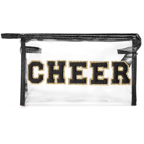 PRICES MAY VARY. Black Cheerleader Style: Elevate your cheerleading game with our vibrant black bordered CHEER cosmetic bag, featuring bold black "CHEER" lettering accented with shimmering gold glitter. This bag exudes the dynamic spirit and energy of cheerleading, adding a pop of enthusiasm to your ensemble. Sturdy PVC Construction: Crafted from sturdy PVC plastic, our CHEER letter cosmetic pouch is designed to withstand the rigors of cheerleading practice and travel. Splash-proof, stain-resist Cheer Backpack Accessories, Cheer Bag Accessories, Cheer Comp Gift Ideas, All Star Cheer Gifts Ideas, Senior Night Cheer Gifts, Gifts For Cheer Coaches, Cheer Gifts For Team Goody Bags, Cheer Senior Night Gifts, Cute Cheer Gifts