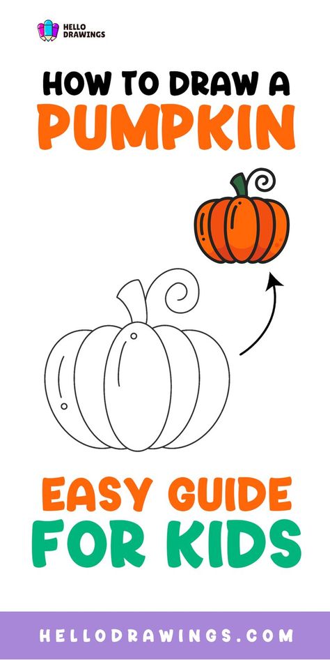 How to Draw a Pumpkin | Step by Step Guide for Kids Drawing A Pumpkin, Easy Fruit Drawing, Draw A Pumpkin, Fruit Drawing, Pumpkin Drawing, Fruits Drawing, Fruits For Kids, Drawing Tutorial Easy, Halloween Drawings