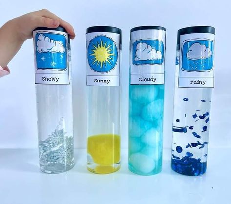 Weather Sensory Bottles, Weather Sensory, Weather Cards, Toddler Activity Board, Eyfs Activities, Playbased Learning, Nursery Activities, Toddler Classroom, Baby Learning Activities