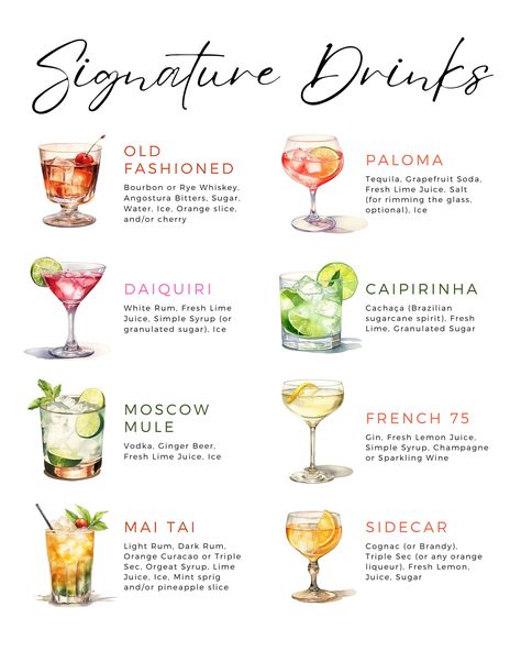 Signature Drinks Sign - Etsy Mocktails Recipes, Mobile Cocktail Bar, Homemade Alcohol, Signature Drink Sign, Wedding Signature Drinks, Drinks Sign, Cocktail Drinks Alcoholic, Grapefruit Soda, Creative Cocktails