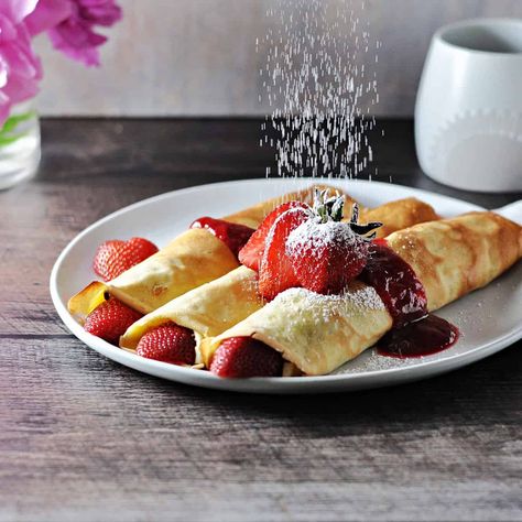 Almond Milk Crepes, Dairy Free Crepes, Dairy Free Breakfast, Einkorn Flour, Gf Breakfast, Berry Sauce, Dairy Free Breakfasts, Crepe Recipes, Awesome Recipes