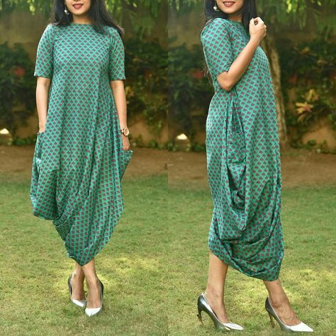 Cowl dress's😍😍😘😘😘 Cowl Dress Indian, Drape Dress Pattern, New Kurti Designs, New Kurti, Kaftan Designs, Cotton Gowns, Frock Fashion, Designer Kurti Patterns, Cowl Dress