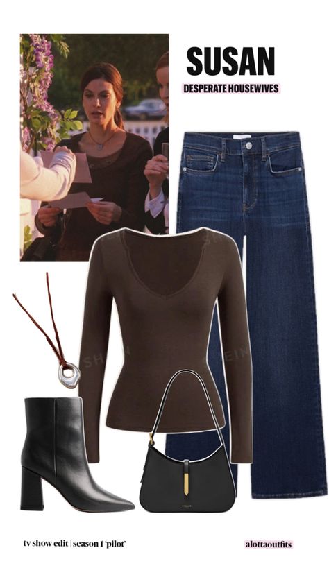 Get the look: Susan from Desperate Housewives, 1.01 ‘Pilot’ Susan Meyer Outfits Desperate Housewives, Desperate Housewives Style, Desperate Housewives Outfits Susan, Susan Mayer Aesthetic, Susan Mayer Outfit, Desperate Housewives Outfits, Desperate Housewives Aesthetic, Desperate Housewives House, Rachel Green Outfits