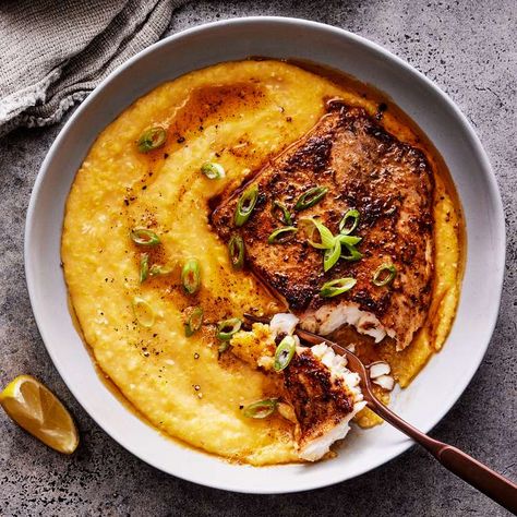 Grouper And Grits, Fish And Grits Breakfast, Blackened Catfish And Grits, Cod And Grits, Southern Brunch Recipes, Fish And Grits Sauce, Seafood And Grits, Fish & Grits Recipe, Catfish And Grits Soul Food