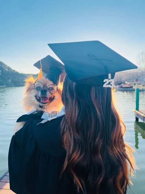 Graduation pic,grad,dog,senior,2023 Senior Photoshoot Ideas With Dog, Graduation Picture With Dog, Unique College Graduation Pictures Fun, Graduation Pics With Dog, Dog Graduation Pictures, Graduation Pics Ideas, Pic With Dog, Senior Pictures With Dogs, Unique College Graduation Pictures