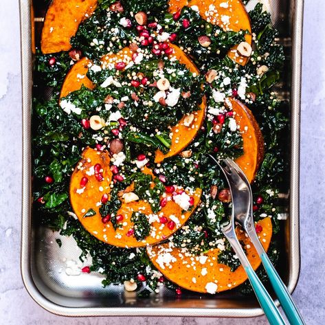 Pumpkin and Kale Salad by marinadwright | Quick & Easy Recipe | The Feedfeed Kale And Pumpkin Recipes, Festive Salad, Kale Stew, Kale Salads, Soup Pumpkin, Kale Soup Recipes, Pumpkin Quinoa, Pumpkin Salad, Kale Salad Recipes