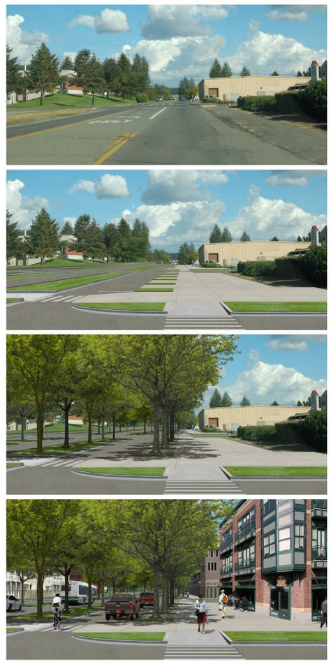 Rendering Process, Urban Spaces Design, Streetscape Design, New Urbanism, Urban Design Plan, Urban Landscape Design, Tacoma Washington, Road Design, Urban Fabric