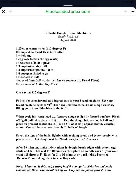 Bread Machine Kolaches Dough, Kolache Dough, Bread Machine Recipes Sweet, Kolache Recipe, Instant Potatoes, Potato Flakes, Recipes Sweet, Bread Machine Recipes, Whole Eggs