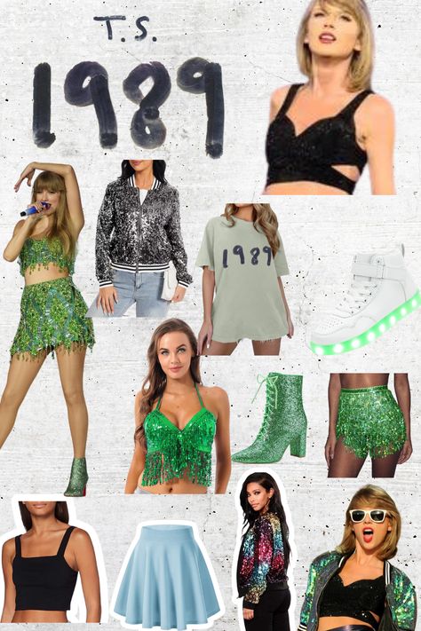 Taylor Swift 1989 outfit inspiration board. Taylor Swift Outfits Concert 1989, 1989 Concert Outfit, Taylor Swift 1989 Tour Outfits, Taylor Swift Themed Party, 1989 Concert, 1989 Eras Tour Outfit, Taylor Swift 1989 Era, Dance Party Outfit, Taylor Swift Games