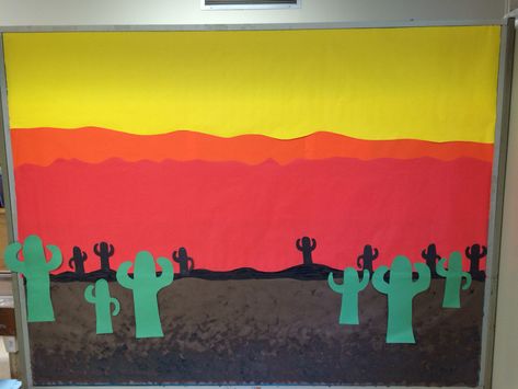 Desert Themed Bulletin Board. Preschool. Desert Bulletin Board, Western Bulletin Boards, Bulletin Board Preschool, Preschool Classroom Themes, Makerspace Library, Vbs Decorations, Wild West Theme, Western Books, Desert Animals