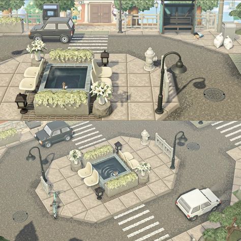 Acnh Town Hall Design, Anch Town Square, Citycore Resident Services Acnh, Acnh Island Town Hall Ideas, Acnh Citycore Town Hall, Acnh City Resident Services, Citycore Resident Services, Town Hall Animal Crossing Ideas, Animal Crossing Town Square