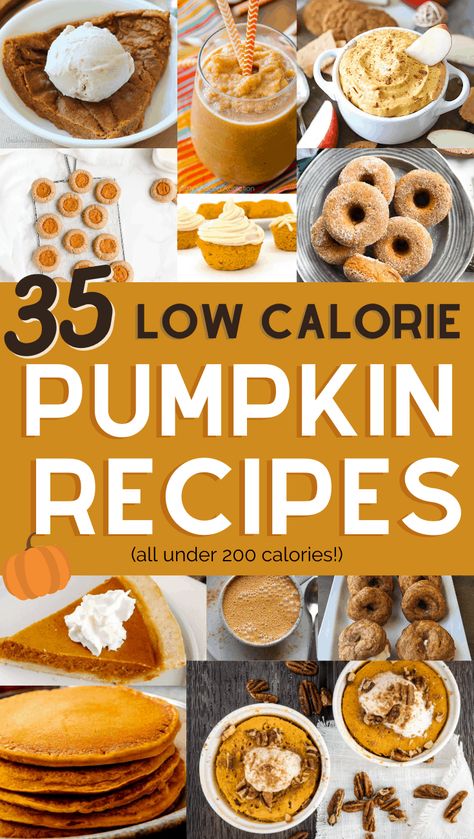 These healthy low calorie pumpkin recipes are perfect to curb your fall pumpkin spice cravings while keeping your fitness goals in check! Delicious pumpkin muffins, cookies, bread, pie, lattes, and more! 24 Recipes under 100 calories, 11 under 200 calories! #cassiescroggins #pumpkinrecipes Halloween And Fall Recipes, Low Calorie Halloween Treats, Low Cal Pumpkin Recipes, Healthy Fall Recipes Desserts, Low Cal Desserts 100 Calories, Low Calorie Pumpkin Desserts, Recipes With Calorie Count, Healthy Dessert Recipes Under 100 Calories, Low Calorie Fall Desserts