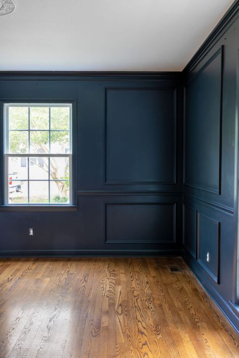 Best Navy Blue Paint Colors Office, Deep Blue Interior Paint, Dark Blue Sunroom, Navy Paint Living Room, Dark Blue Complimentary Colors, Deep Blue Dining Room Walls, Dark Blue Rooms Ideas, Dark Navy Blue Paint Colors, Symphony Blue Benjamin Moore