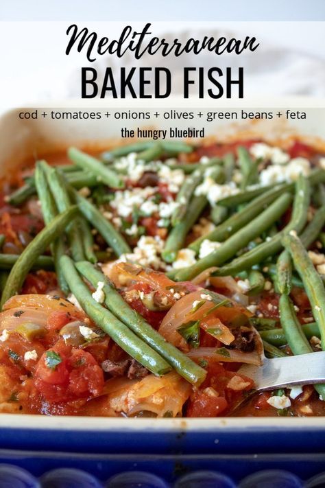 Green Beans And Feta, Mediterranean Baked Fish, Cod Baked, Baked Cod Recipes, White Fish Recipes, Fish Recipes Baked, Cod Recipe, Spicy Salmon, Cod Recipes