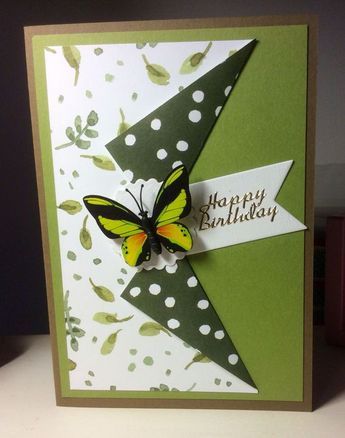 Green Cards Handmade, 5 X 7 Cards, Thank You Card Homemade Cute Ideas, Butterfly Handmade Cards, Handmade Card Designs Ideas, Handmade Cards With Butterflies, Green Birthday Card, Artistic Cards, Sticker Cards