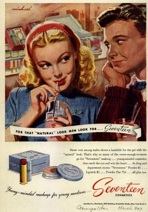 Vintage cosmetics ad Stare Reklamy, Makeup Advertisement, Vintage Makeup Ads, Grafika Vintage, ポップアート ポスター, Makeup Ads, Etiquette Vintage, Beauty Ad, Old Advertisements