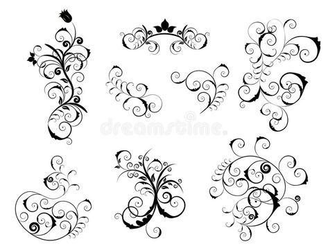 Set of victorian elements stock illustration Scrapbooking Wedding, Flourish Design, Floral Silhouette, Page Decoration, Victorian Design, Wedding Scrapbook, Floral Vine, Photoshop Brushes, Party Banner