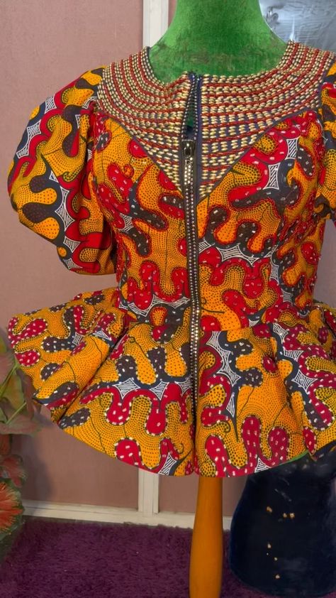 Lace Peplum Top, African Maxi Dress Ankara, Ankara Tops, African Blouses, Modest Dresses Fashion, African Print Tops, African Wear Dresses, African Print Dress Designs, African Maxi Dresses