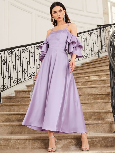 Lilac Long Sleeve Dress, Pastel Purple Dress Formal, Purple Dress Formal Classy, Light Purple Gown, Purple Dress Formal, Lilac Purple Dress, Purple Tulle Dress, Flowy Silk Dress, Lilac Gown