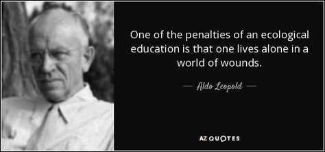 One of the penalties of an ecological education is that one lives alone in a world of wounds. - Aldo Leopold Aldo Leopold Quotes, Names Beginning With L, Aldo Leopold, Edward Abbey, Rachel Carson, Marine Biologist, Henry David Thoreau, Oxford University Press, John Muir