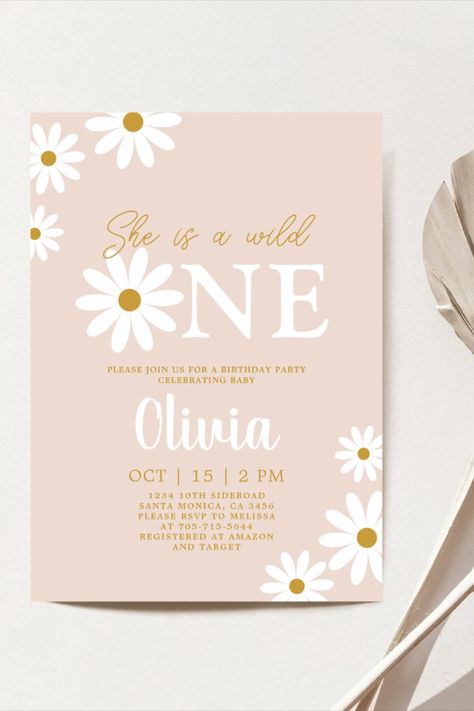 Daisy Flower Invitation, Daisy 1st Birthday, Baby Olivia, Retro Daisy, 1st Birthday Invitation, Flower Invitation, 1st Birthday Invitations, Birthday Invitations Kids, Wild Ones