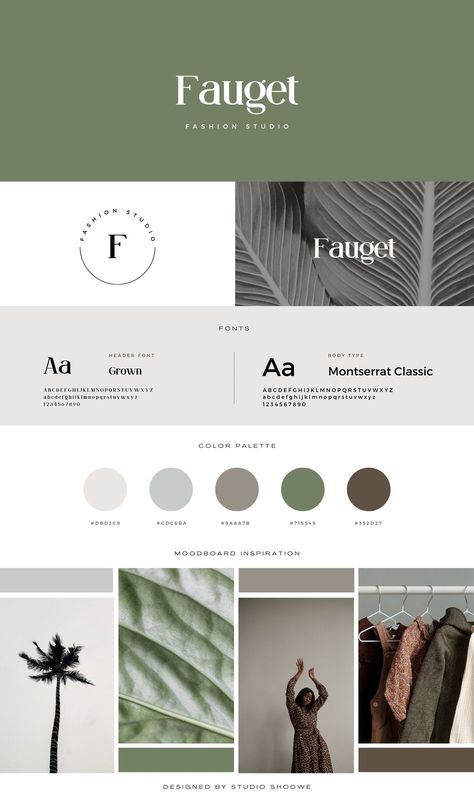 Green Minimalist Aesthetic Fashion Studio Style Guide Brand Board - Templates by Canva Style Guide Aesthetic, Green Aesthetic Graphic Design, Brand Guides Design, Business Green Aesthetic, Branding And Identity, Green Brand Aesthetic, Brand Research Board, Fashion Design Branding, Green Business Color Palette