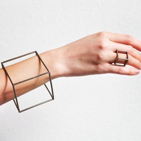 Thinking outside the box? Read our blog post to find out more! #facebook Cube Bracelet, Renegade Craft Fair, Geometric Bracelet, Leather Ring, Cuff Bangle Bracelet, Chic Shop, Minimal Modern, Geometric Jewelry, Cuff Bangles