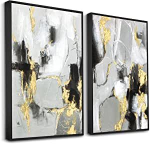 Amazon.com: Zessonic Black and Gold Abstract Wall -Art Decor- 2 Pack 16" x 24" Black and White Canvas Wall Decor with Gold Foil for Living Room, Bedroom, Office, Framed, Ready to Hang: Posters & Prints Black And Gold Living Room, Black And Gold Abstract, Gold Office Decor, Seashell Wall Art, Graffiti Artwork, Grey Wall Art, Gold Canvas, Artwork For Living Room, Gold Wall Art