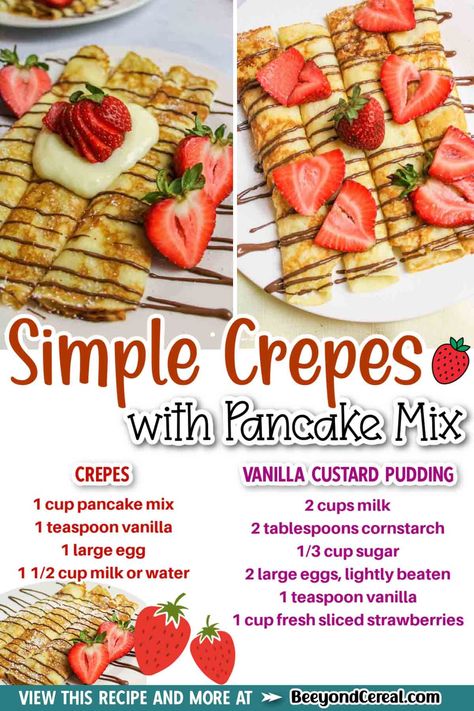 Crepe Recipe Pancake Batter, Crepes Pancake Mix Recipes, Homestead Breakfast Recipes, Pancake Crepes Recipes, Betty Crocker Crepes Recipe, Easy Breakfast Ideas With Pancake Batter, Crepe With Pancake Batter, Easy Crepe Recipe Pancake Mix Milk, How To Make Crepes From Pancake Batter