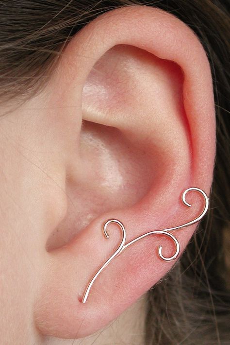 Gold Ear Climbers, Wire Tutorials, Ear Pin, Silver Ear Climbers, Ear Crawler, Earring Pins, Hammered Hoop Earrings, Ear Climber, Ear Pins