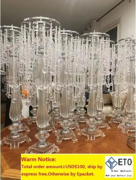 Wholesale 73cm Tall Crystal Wedding Centerpiece Acrylic Bead Strands Wedding Decoration Flower Stand Table Chandelier DecorZZ From Valuetop, $32.80 | DHgate.Com Crystal Centerpieces Wedding, Head Table Wedding Decorations, Centerpiece Stand, Wedding Table Decorations Centerpieces, Cheap Wedding Decorations, Wedding Balloon Decorations, Crystal Centerpieces, Marriage Decoration, Flower Candle Holder