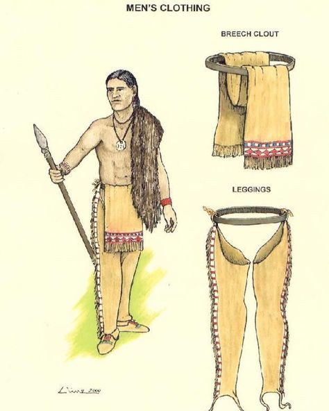 This is the classic men’s garment especially for young men… It includes a loincloth that’s called a “breech” and long #leggings —the color of which will indicate what #tribe you belong to…, Red leggings were an indication that you are a warrior from the #newengland coast..., and white were an indication that you were a brave from the #greatlakes nations... These #color distinctions were particularly useful during battle… So dudes..., everytime you “pull up your #britches” that's Indian! Native American Dress, Mode Steampunk, Dibujo Simple, Native American Regalia, Native American Clothing, Native American Men, Native American Crafts, Native American Heritage, Clothes Pattern