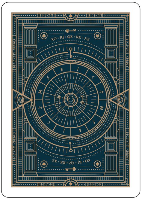 The Bicycle Cypher Playing Cards are inspired by the mysterious symbols and cryptography used by historical secret societies. The card backs and faces feature an encrypted message that collectors can decipher. A translation key is included on the ad cards inside the deck. They Cypher is a luxurious deck which has a dark blue tuck, and the inside of the tuck box is printed with an elegant key pattern. The intricate linework on the outside of the tuck is hot stamped in gold foil and is accented wi Letterpress Calendar, Secret Societies, Bicycle Cards, Coded Message, Bicycle Playing Cards, Playing Cards Design, Vintage Playing Cards, Card Pattern, Illusion Art