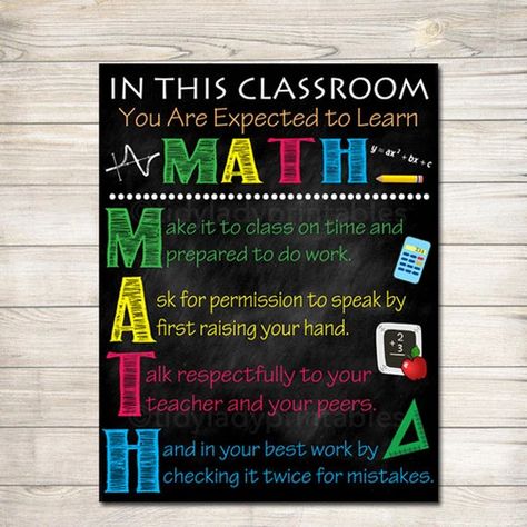 Teacher & Classroom – TidyLady Printables Math Teacher Classroom, Classroom Rules Sign, Math College, Teacher Classroom Posters, Math Classroom Decor, Angles Math, Printable Classroom Posters, Math Classroom Decorations, Classroom Rules Poster