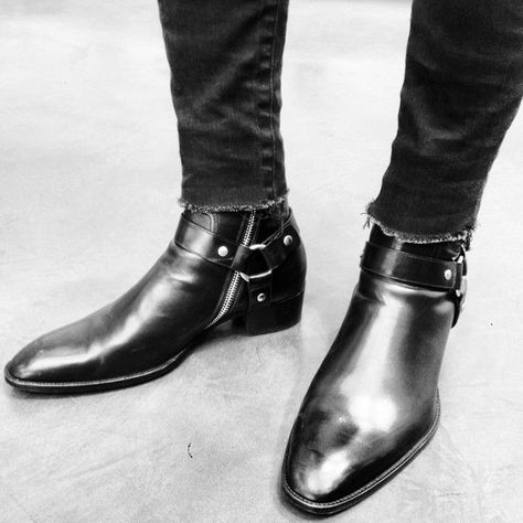 The Best Men’s Shoes And Footwear :   Rock 'n' Roll Style ✯ Saint Laurent boots OMG what I would give to own these!!!    -Read More – Wyatt Boots, Saint Laurent Boots, Biker Chain, Avan Jogia, Rock N Roll Style, Mens Fashion Edgy, Ankle Boots Men, Secret Beach, Harness Boots