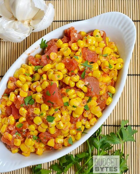 Sautéed Corn and Tomatoes Corn With Tomatoes, Sautéed Corn, Basil Paste, Sauteed Corn, Tomato Side Dishes, Corn And Tomato, Basil Salt, Healthy Oil, Tomato Dishes