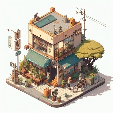 Midjourney Isometric Game Art: Prompts & Guide - AiTuts Isometric Apartment, Drawing Room Concept, Room Concept, نباتات منزلية, Isometric Drawing, Arte 8 Bits, House Interior Living Room, Building Illustration, Building Concept