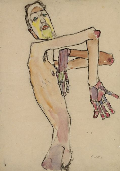 Egon Schiele, Erwin Dominik Osen, Nude with Crossed Arms, 19 Egon Schiele Drawings, Courtauld Gallery, Crossed Arms, Edmund Dulac, Egon Schiele, A4 Poster, A Level Art, Art And Illustration, Life Drawing